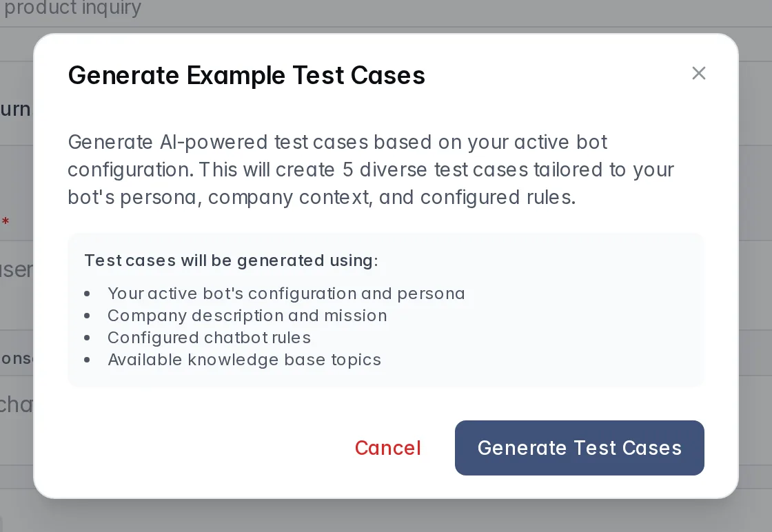 The Generate Example Test Cases dialog