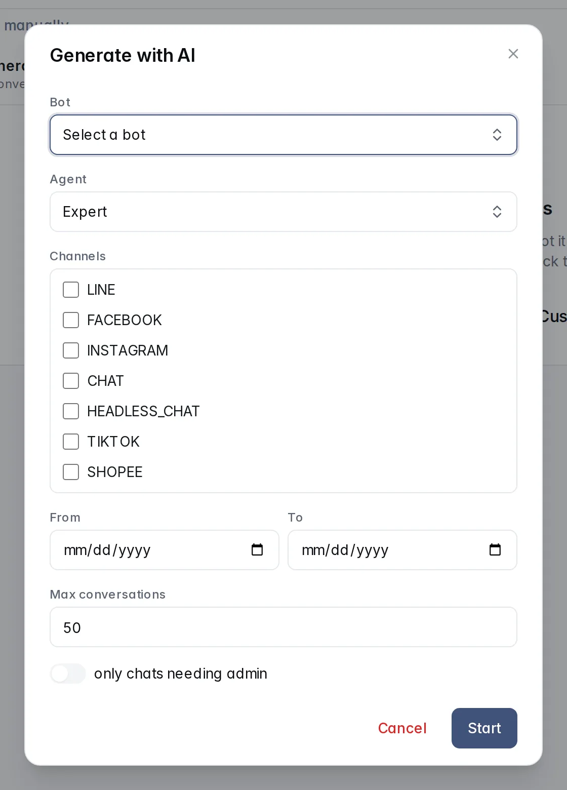 The Generate with AI dialog
