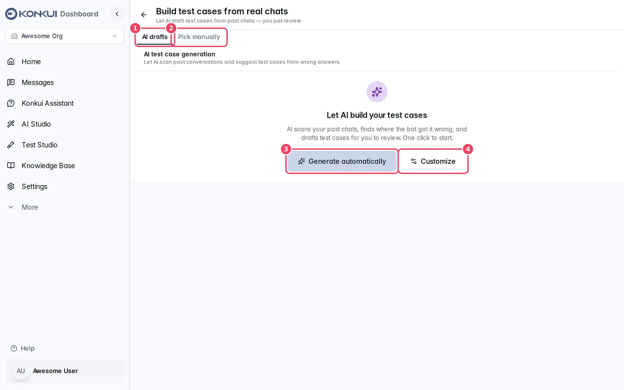 The AI drafts tab before the first scan