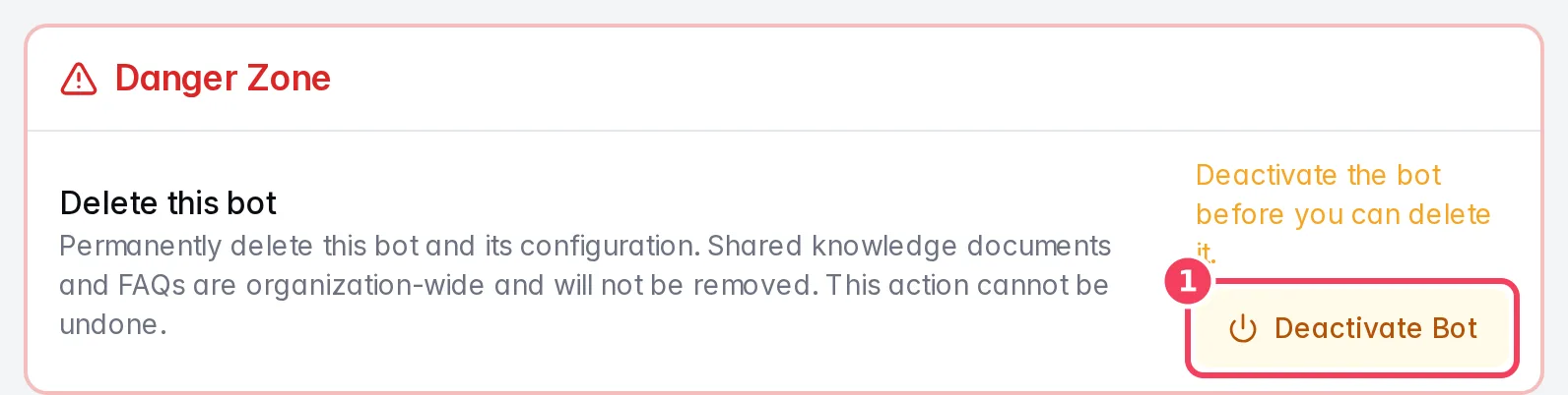 The Danger Zone on a bot's overview page