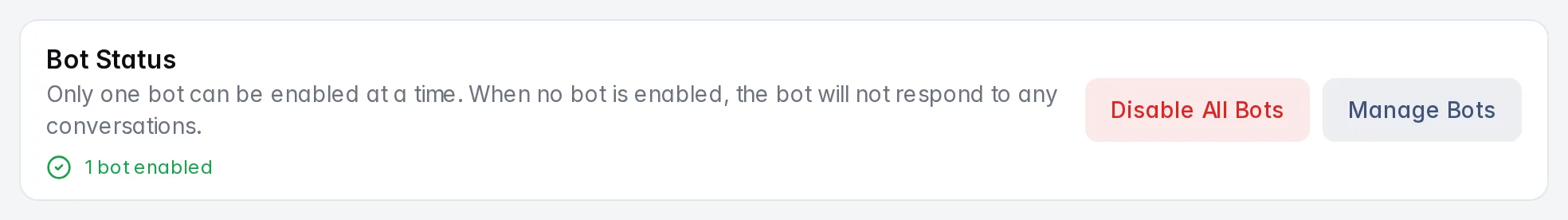 Bot Response Settings showing one enabled bot
