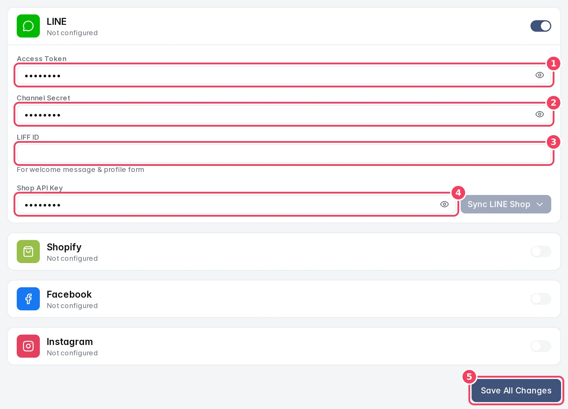 LINE fields in Integrations