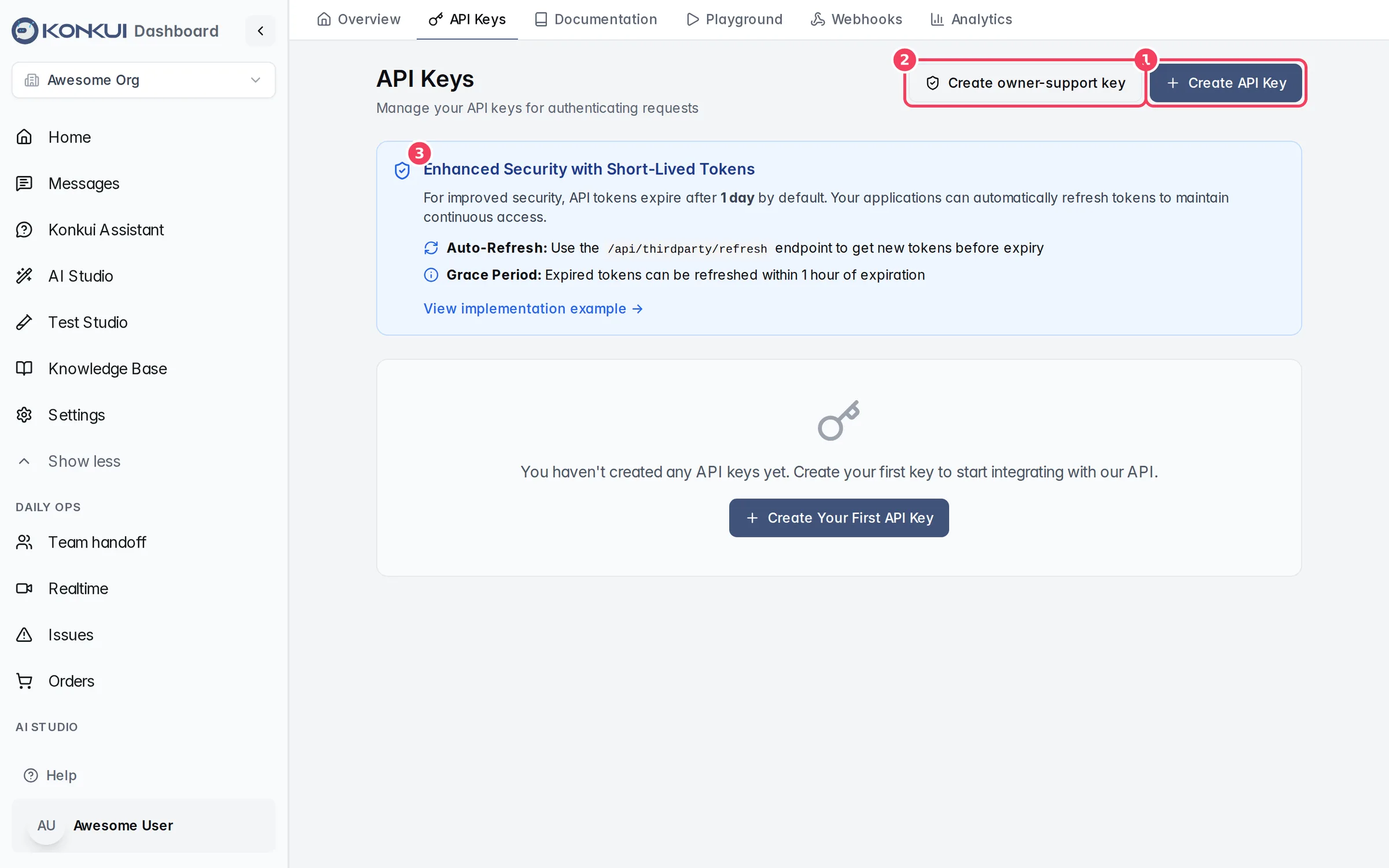 The API Keys tab