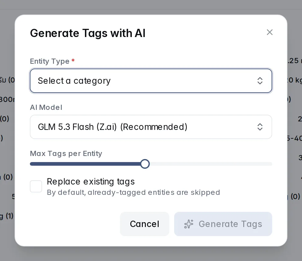 The Generate Tags with AI dialog