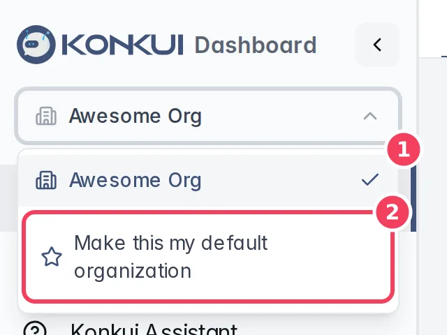 The workspace switcher open, with the option to make this workspace the default