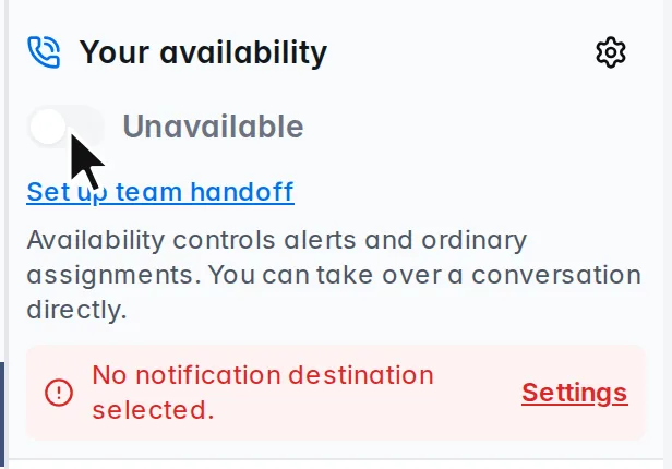 The availability switch at the top of the inbox