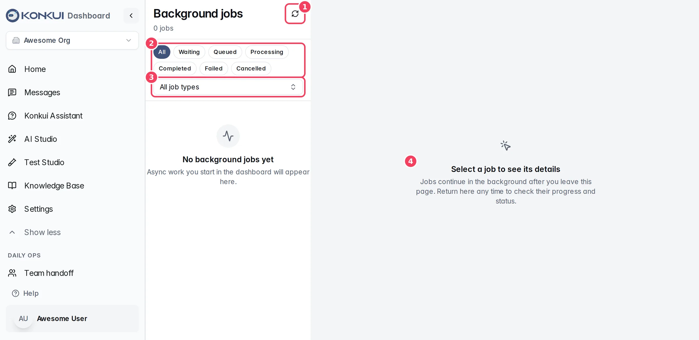The Background jobs page