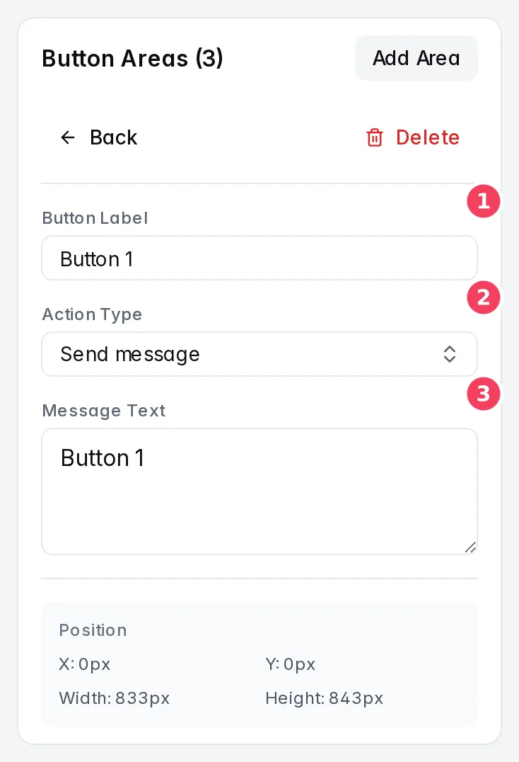 Settings for one button area