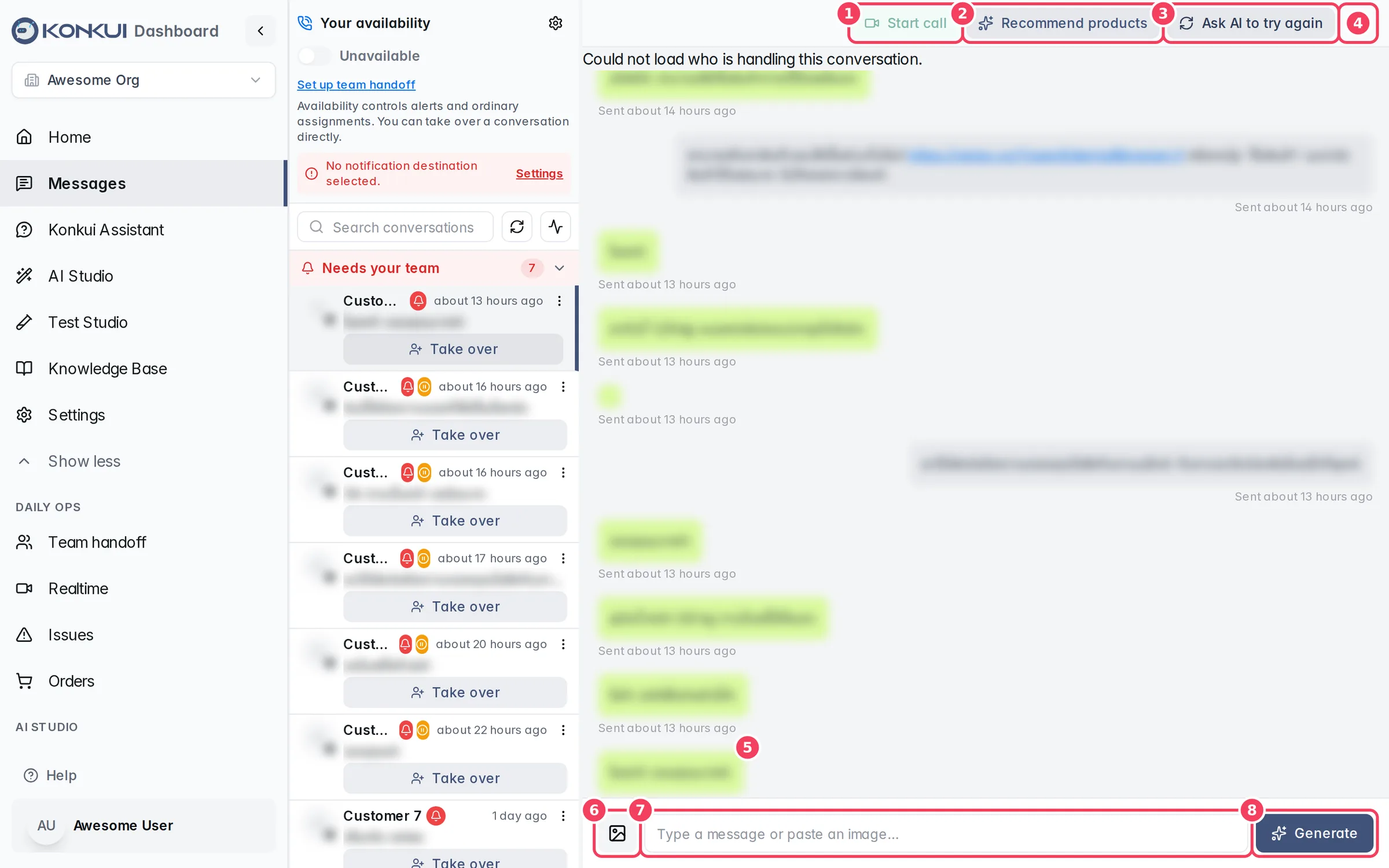 An open conversation with the reply box and Generate button
