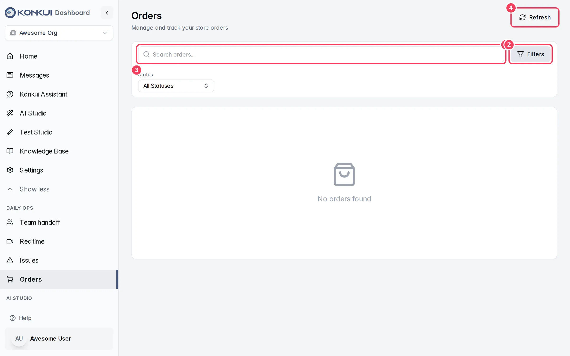 The Orders page