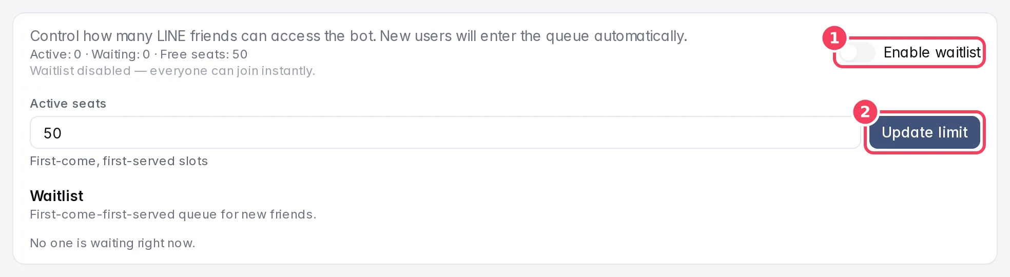 LINE Waitlist settings