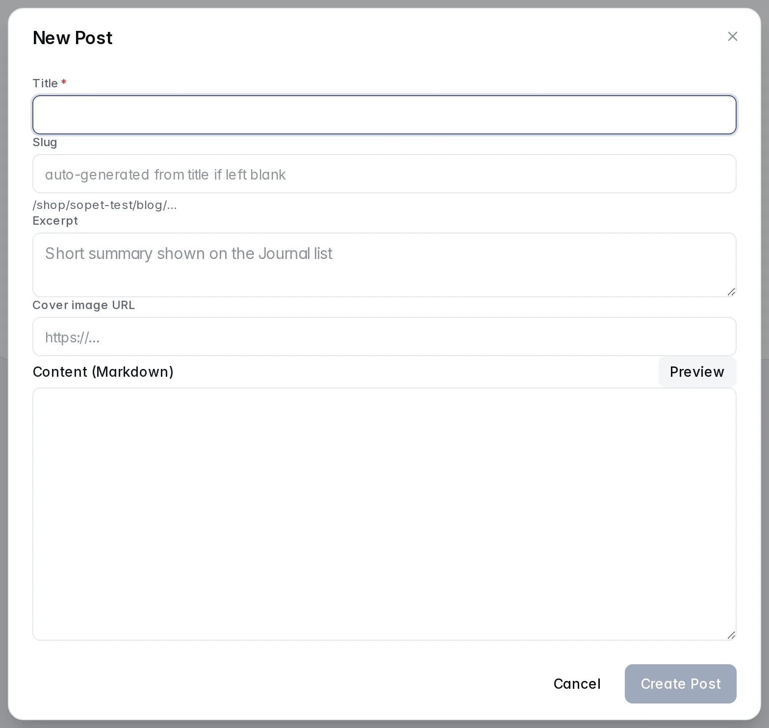 The New Post form