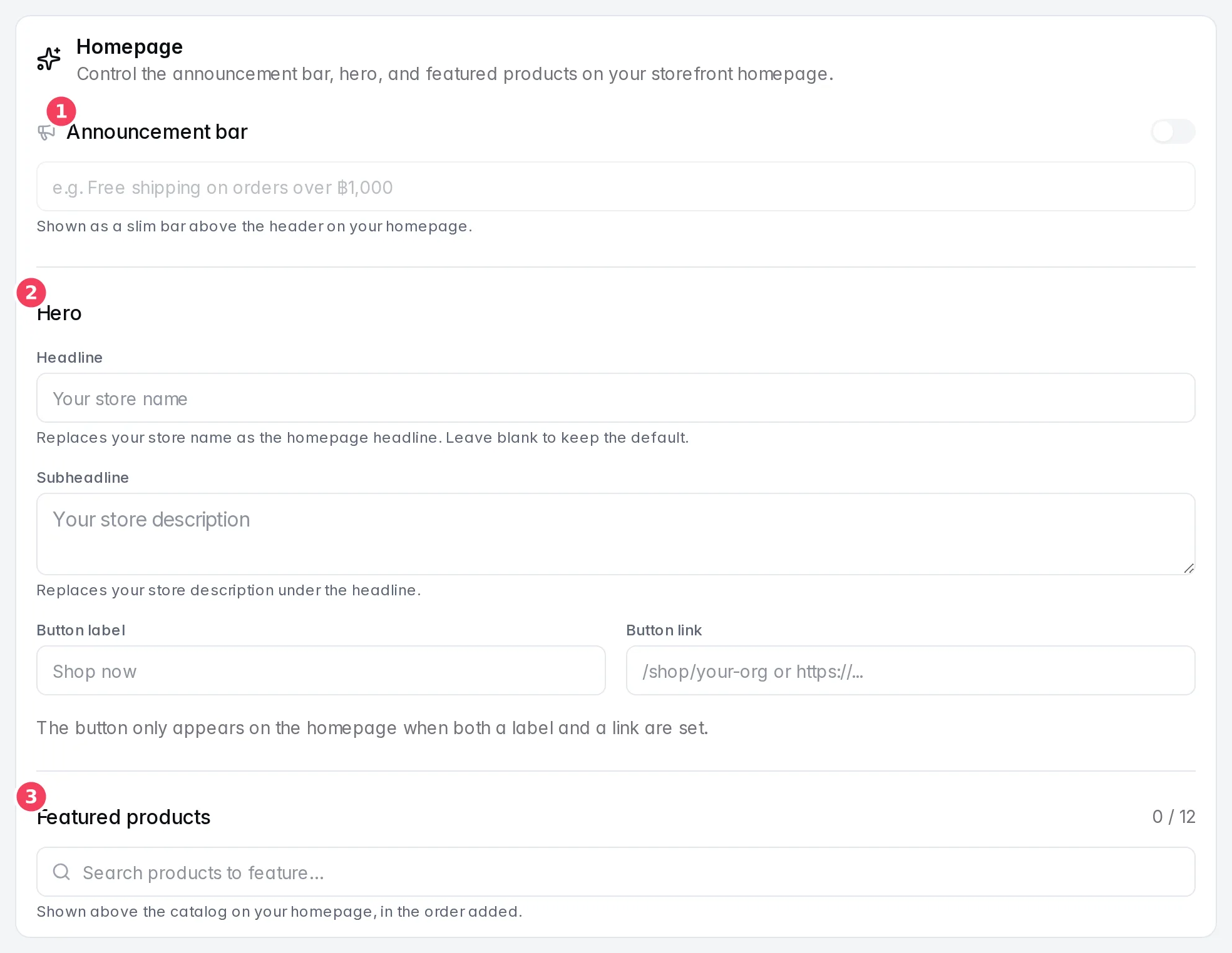 The Homepage settings