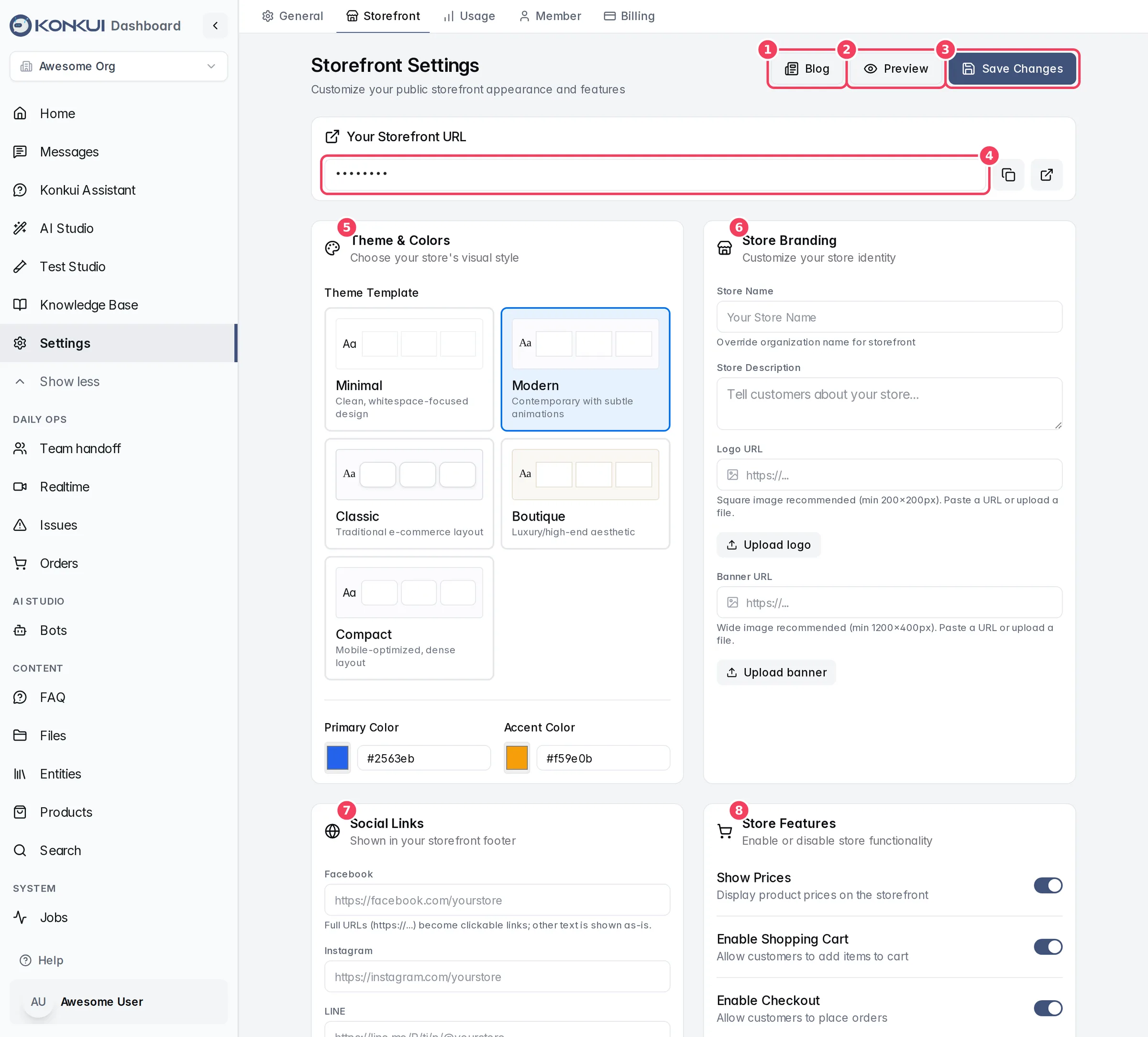 The top of Settings › Storefront