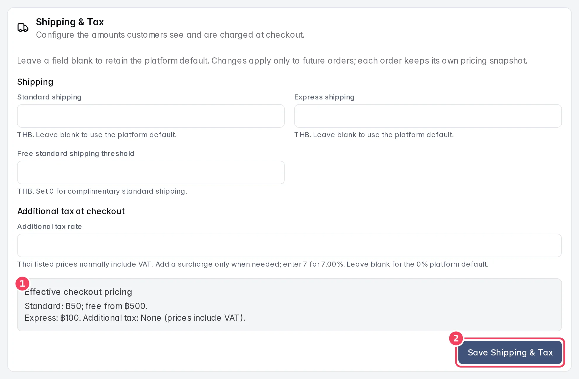 The Shipping & Tax settings